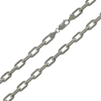 Rhodium Plated 925 Sterling Silver Wide Oval Diamond Cut Paperclip Chain or Bracelet – 5mm – 7"–30" – Made in Italy