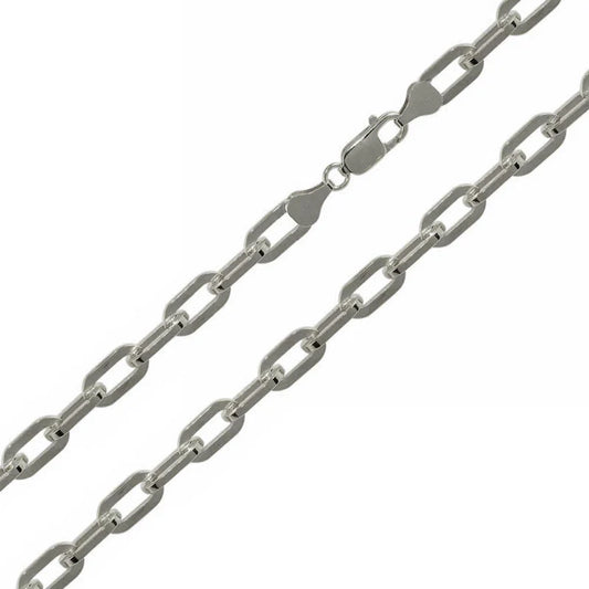 Rhodium Plated 925 Sterling Silver Wide Oval Diamond Cut Paperclip Chain or Bracelet – 5mm – 7"–30" – Made in Italy