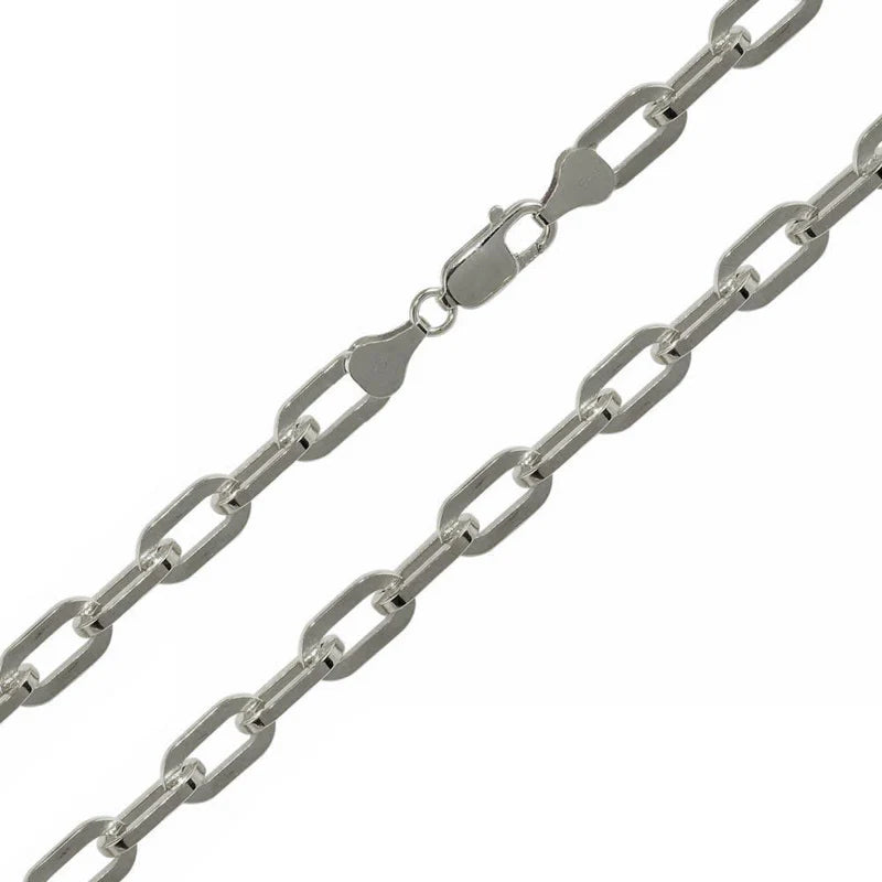 Rhodium Plated 925 Sterling Silver Wide Oval Diamond Cut Paperclip Chain or Bracelet – 6mm – 7"–30" – Made in Italy
