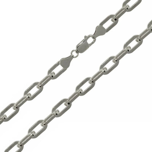 Rhodium Plated 925 Sterling Silver Wide Oval Diamond Cut Paperclip Chain or Bracelet – 6mm – 7"–30" – Made in Italy