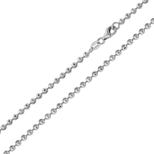 Rhodium Plated Wave Design Diamond Cut Bead Chain Necklace – 2.3mm – 16"–30" – Made in Italy