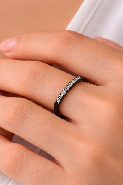 Silver 925 Black Rhodium Plated Stackable Flat Top CZ Ring