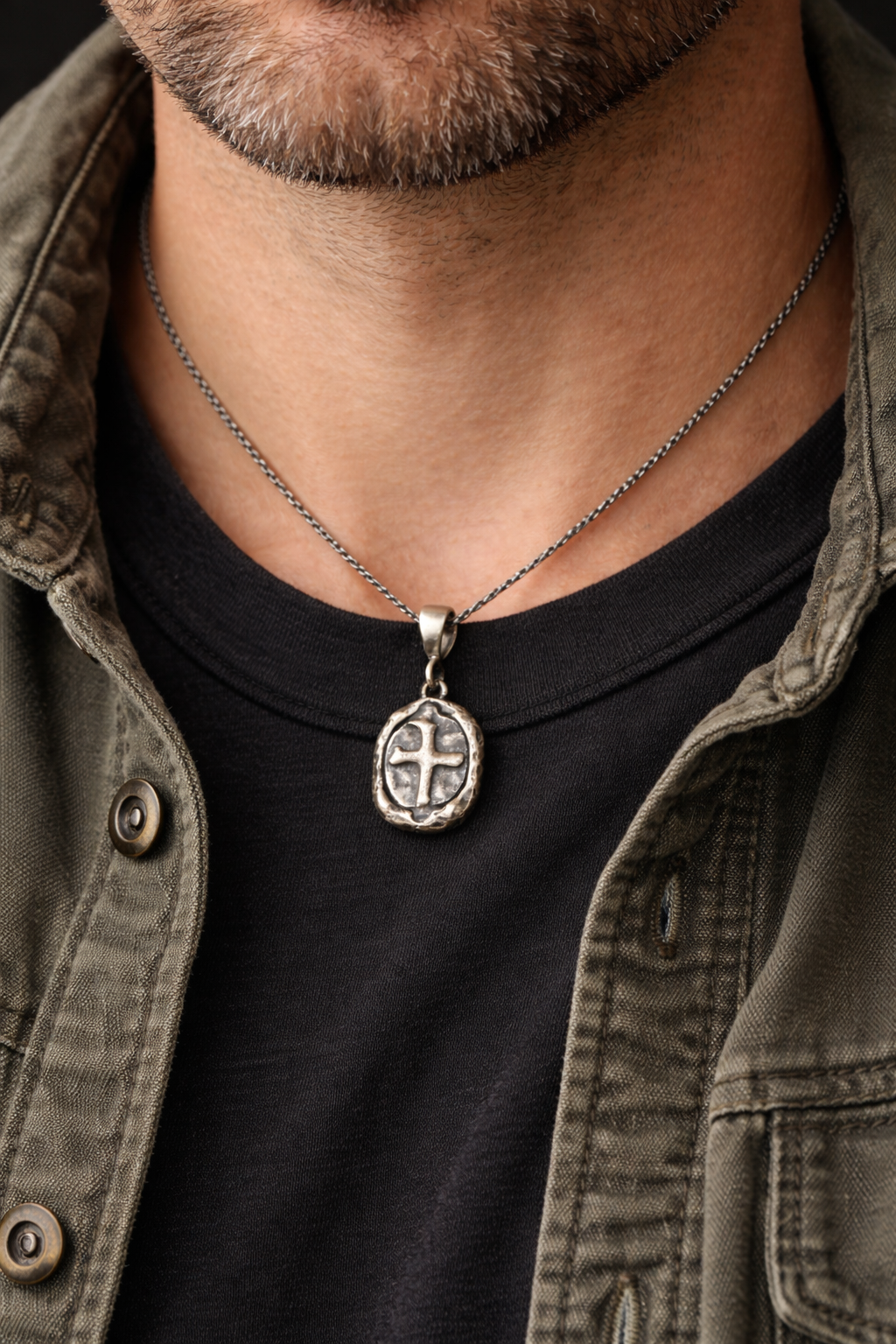 Sterling Silver Cross Pendant Necklace-Vintage style Cross Pendant - Rope 18"