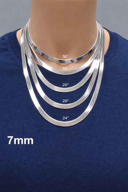 925 Sterling Silver Herringbone Chain Necklace – Solid Silver – Made in Italy