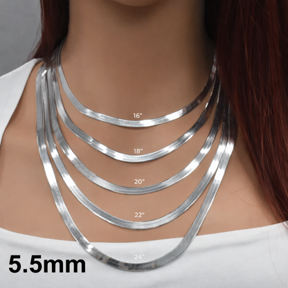 925 Sterling Silver Herringbone Chain Necklace – Solid Silver – Made in Italy