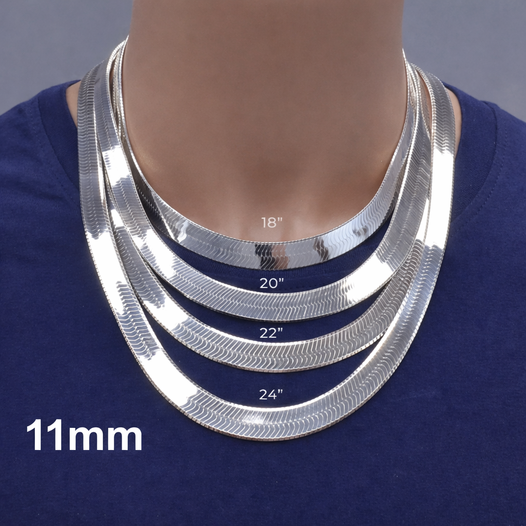 925 Sterling Silver Herringbone Chain Necklace – Solid Silver – Made in Italy