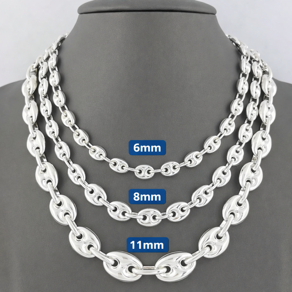 Puffed Gucci Mariner Chain Necklace or Bracelet – 925 Sterling Silver – 6mm to 11mm – Made in Italy