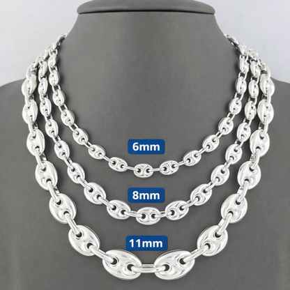 Puffed Gucci Mariner Chain Necklace or Bracelet – 925 Sterling Silver – 6mm to 11mm – Made in Italy
