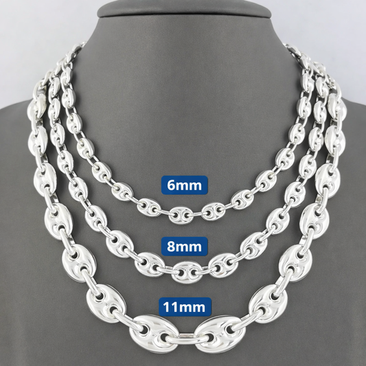 Puffed Gucci Mariner Chain Necklace or Bracelet – 925 Sterling Silver – 6mm to 11mm – Made in Italy