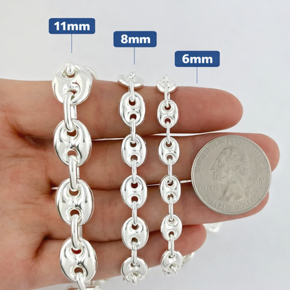 Puffed Gucci Mariner Chain Necklace or Bracelet – 925 Sterling Silver – 6mm to 11mm – Made in Italy