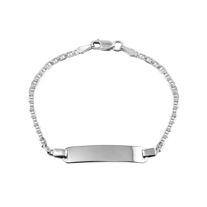Rhodium Plated 925 Sterling Silver Flat Marina Baby ID Bracelet