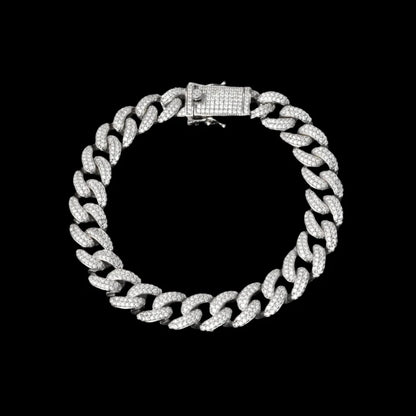 Rhodium Plated 925 Sterling Silver Moissanite Miami Cuban 10mm Bracelet or Necklace