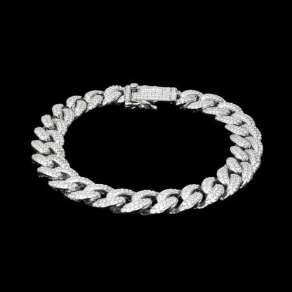 Rhodium Plated 925 Sterling Silver Moissanite Miami Cuban 10mm Bracelet or Necklace