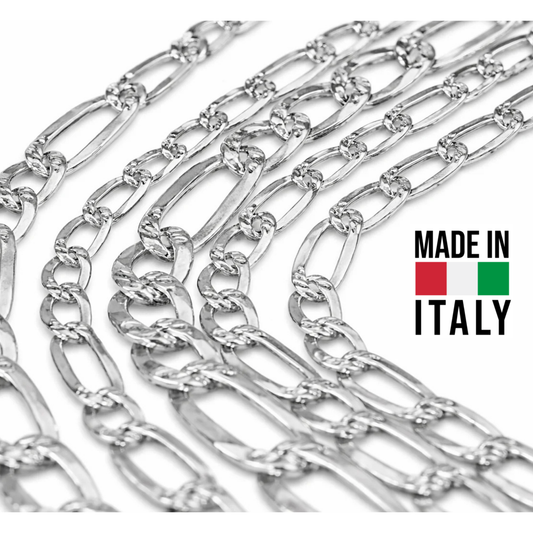 Men’s 925 Sterling Silver Figaro Diamond Cut Chain & Bracelet Italy 5–14mm