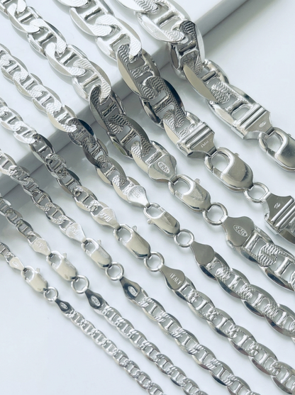 Real 925 Sterling Silver Diamond Cut Mariner Chain Necklace – All Sizes – Made in Italy