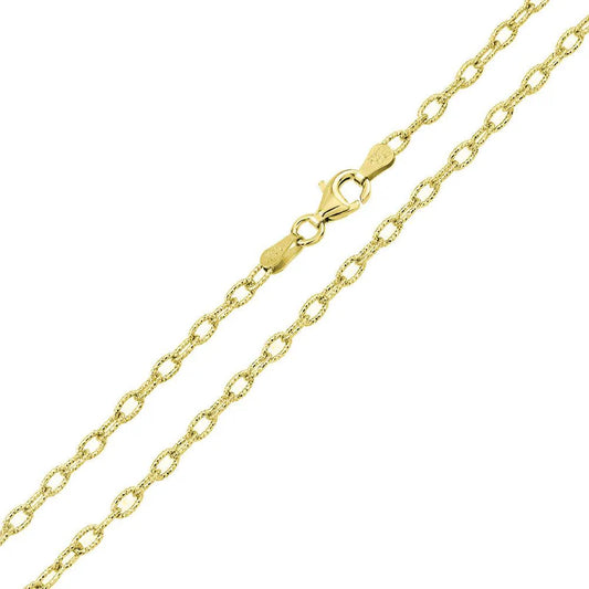 925 Sterling Silver Gold Plated Wire Oval Loop Chain 3mm
