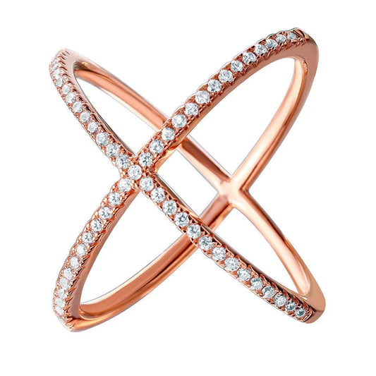 Silver 925 Nickel Free Rose Gold Plated 4 Way CZ Cross Ring