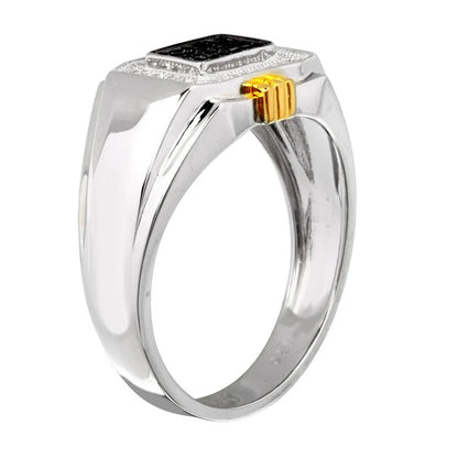 Two-Tone 925 Sterling Silver Men's Rectangular Ring with CZ