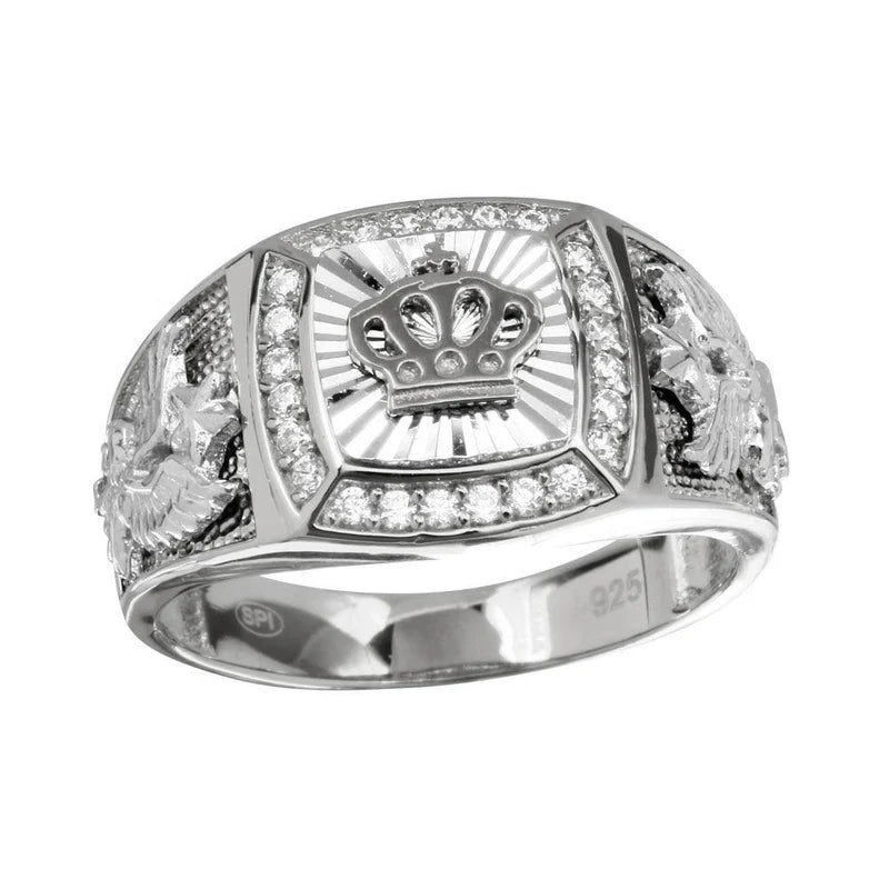 Rhodium Plated 925 Sterling Silver Men's Crown Ring