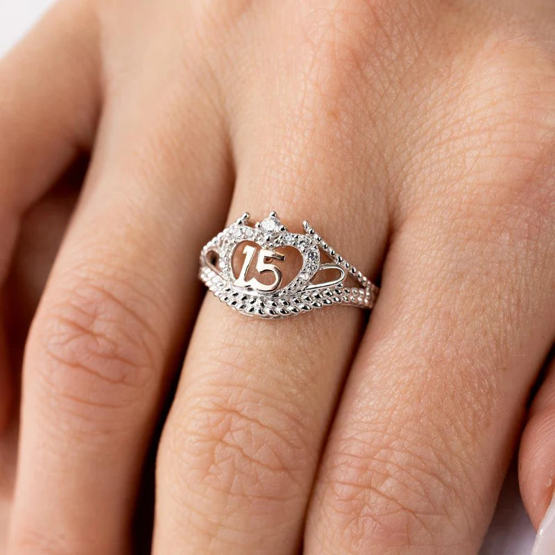Rhodium Plated 925 Sterling Silver CZ Quinceanera Flower 2 Toned CZ Ring