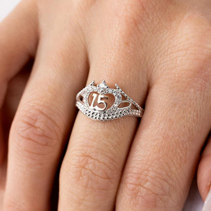 Rhodium Plated 925 Sterling Silver CZ Quinceanera Flower 2 Toned CZ Ring