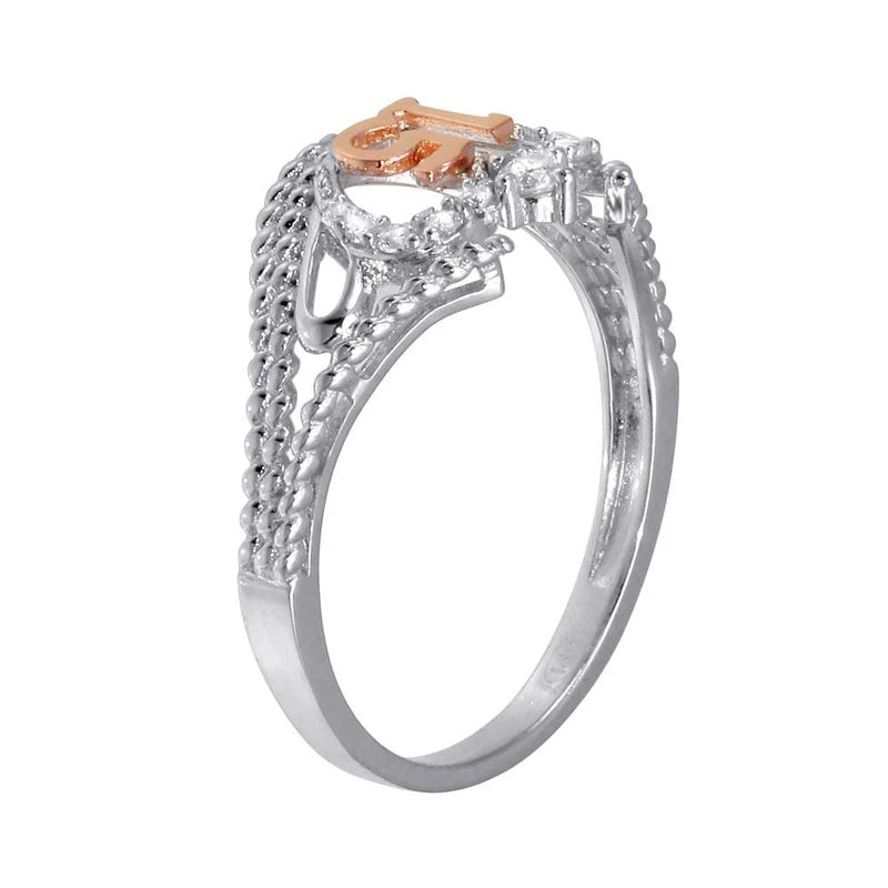 Rhodium Plated 925 Sterling Silver CZ Quinceanera Flower 2 Toned CZ Ring
