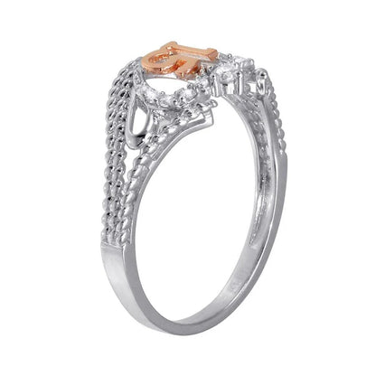 Rhodium Plated 925 Sterling Silver CZ Quinceanera Flower 2 Toned CZ Ring