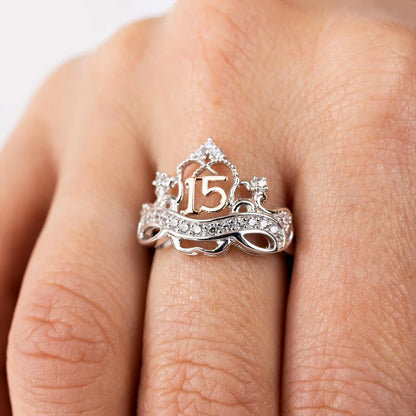 Two-Tone Sterling Silver CZ Quinceanera Crown Ring