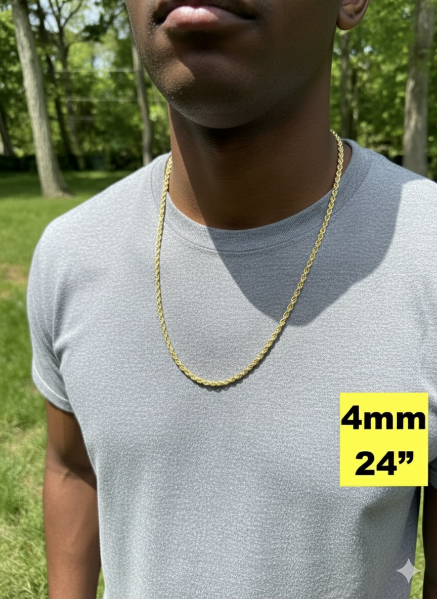 Rope Chain Necklace - 14k Gold Vermeil 925 Sterling Silver - 7"-30" - 1.5mm-5mm