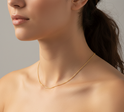 Diamond Cut Bead Chain Necklace – Gold Plated 925 Sterling Silver – 1mm – 16"–20" – Made in Italy