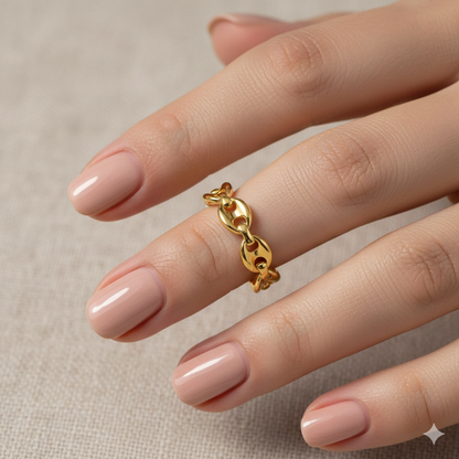 Gold Plated 925 Sterling Silver Puff Mariner Design Link Ring