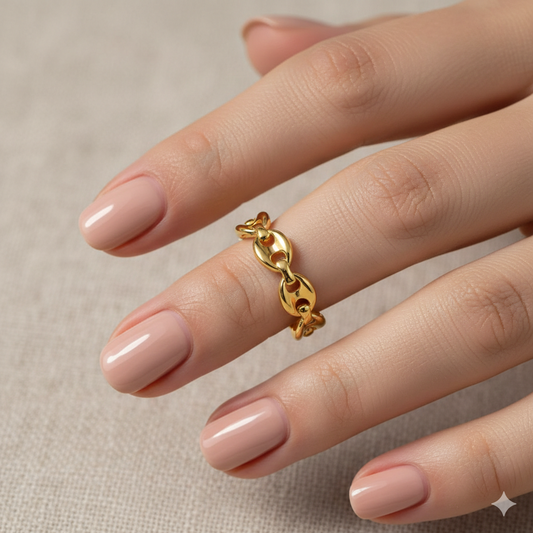 Gold Plated 925 Sterling Silver Puff Mariner Design Link Ring