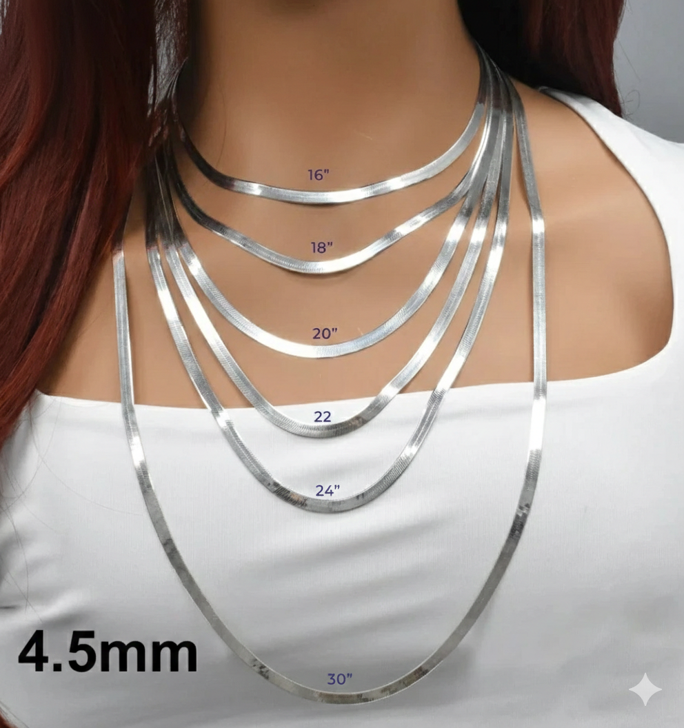 925 Sterling Silver Herringbone Chain Necklace – Solid Silver – Made in Italy