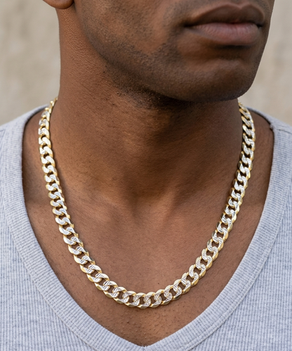 Flat Curb Cuban Chain Necklace - Two Tone Diamond Cut 14k Gold Vermeil 925 Sterling Silver