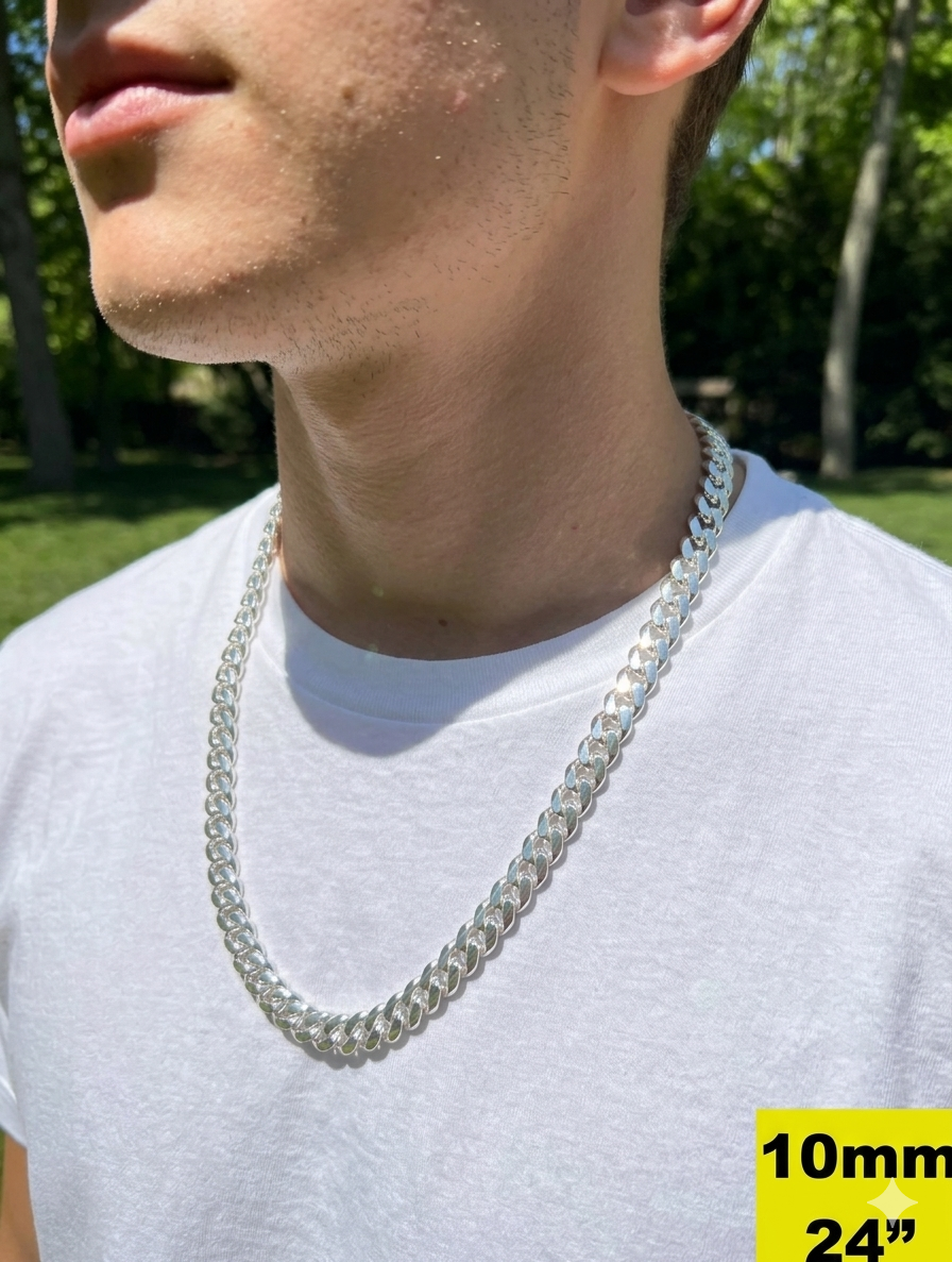 Mens Real Solid 925 Sterling Silver Miami Cuban Chain 4-10mm Heavy Link Necklace