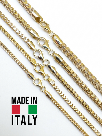 Franco Link Chain Necklace - 14k Gold Vermeil 925 Sterling Silver - 8"-30" - 1.3mm-7mm
