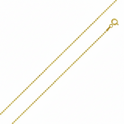 Diamond Cut Bead Chain Necklace – Gold Plated 925 Sterling Silver – 1mm – 16"–20" – Made in Italy