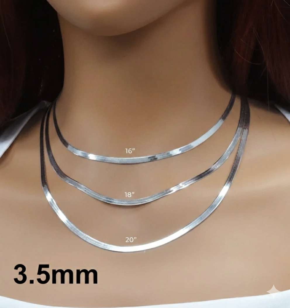 925 Sterling Silver Herringbone Chain Necklace – Solid Silver – Made in Italy