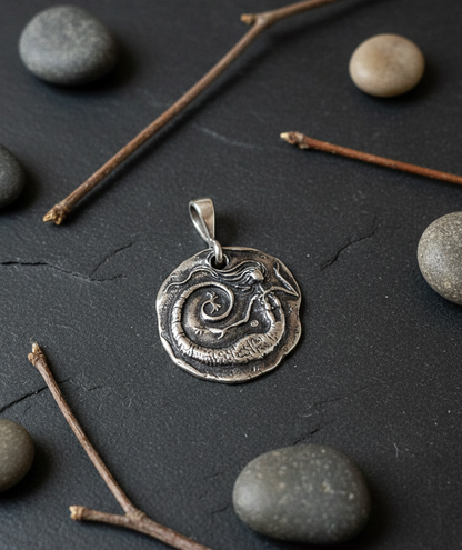 Mermaid 925 Sterling Silver Pendant Necklace - Ocean-Inspired Spiral Design