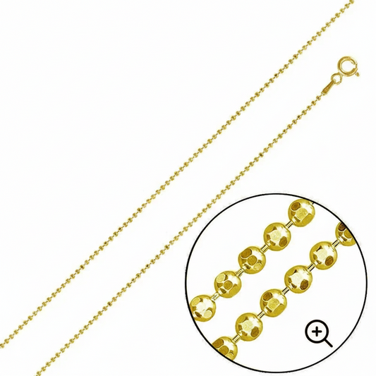 Diamond Cut Bead Chain Necklace – Gold Plated 925 Sterling Silver – 1mm – 16"–20" – Made in Italy