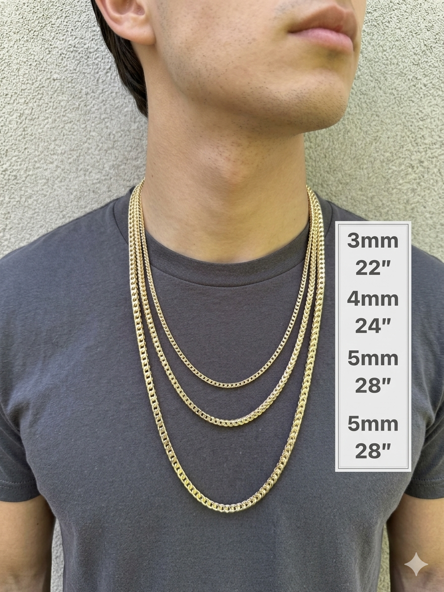 Franco Link Chain Necklace - 14k Gold Vermeil 925 Sterling Silver - 8"-30" - 1.3mm-7mm