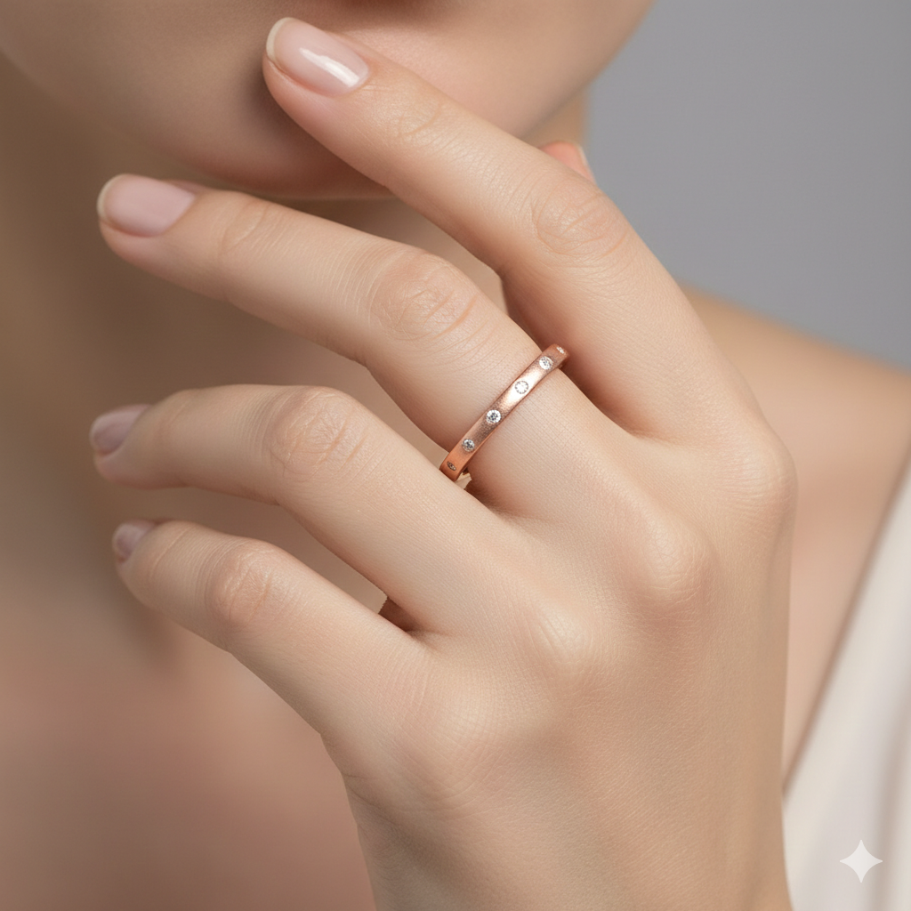 Matte Finish Rose-Gold Plated 925 Sterling Silver CZ Eternity Ring