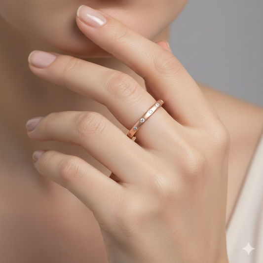 Matte Finish Rose-Gold Plated 925 Sterling Silver CZ Eternity Ring