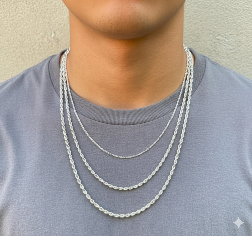 Twisted Rope Chain Necklace or Bracelet – Rhodium Plated 925 Sterling Silver – 1mm–6mm – 8"–30" – Made in Italy
