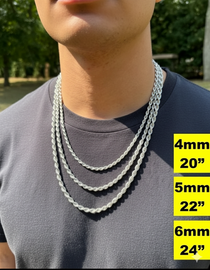 Twisted Rope Chain Necklace or Bracelet – Rhodium Plated 925 Sterling Silver – 1mm–6mm – 8"–30" – Made in Italy