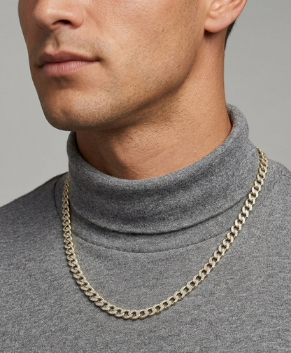 Flat Curb Cuban Chain Necklace - Two Tone Diamond Cut 14k Gold Vermeil 925 Sterling Silver