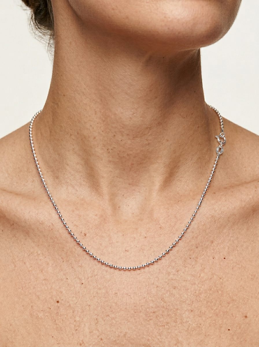 Rhodium Plated Bead Chain Necklace – 1.5mm – 16"–30" – Made in Italy