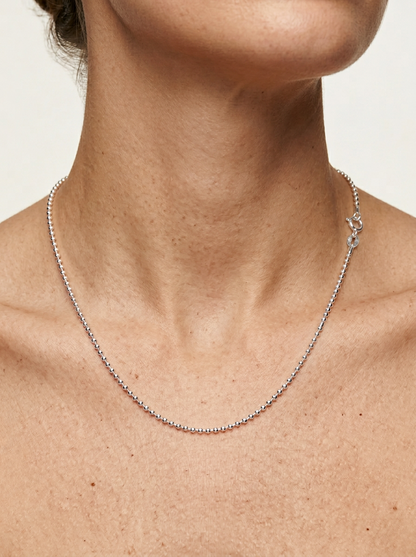 Rhodium Plated Bead Chain Necklace – 1.5mm – 16"–30" – Made in Italy