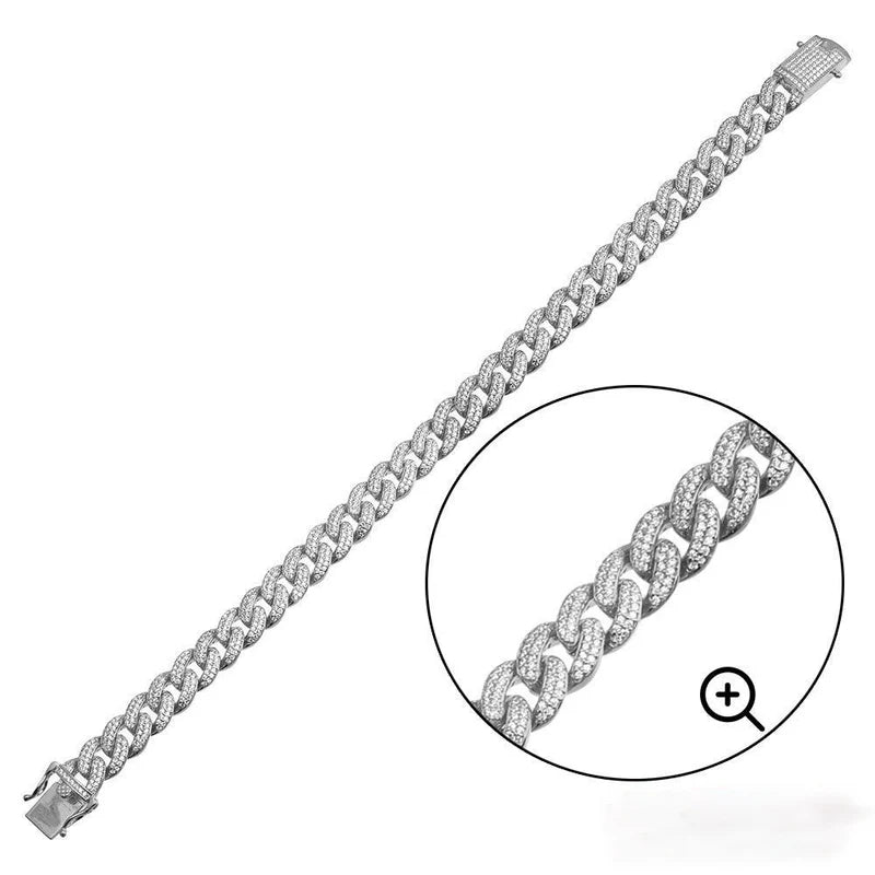 Rhodium Plated 925 Sterling Silver Moissanite Miami Cuban 10mm Bracelet or Necklace
