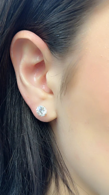 14 Karat Yellow Gold Round Moissanite Stud Screw Back Earring